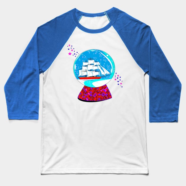 A Snow Globe with Clipper Ship Baseball T-Shirt by YudyisJudy